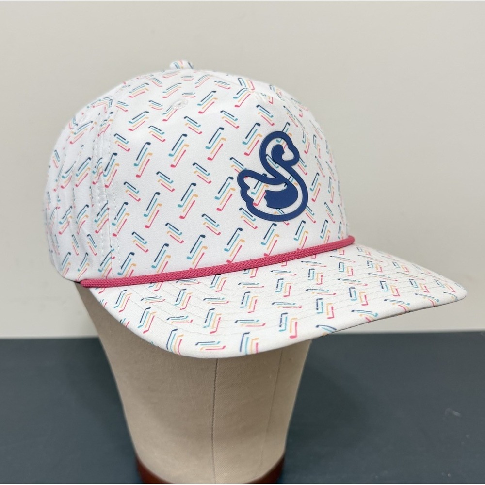 Swannies Golf Hat Cap Snapback White Pink Rope S Swan Logo Ryan Golf Club